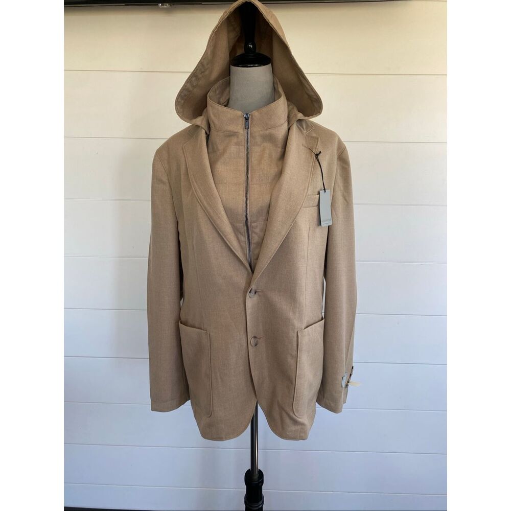 GIASONE Austin Hood Detachable Casual Blazer Jacket Camel Sport Coat Sz 44 R NEW